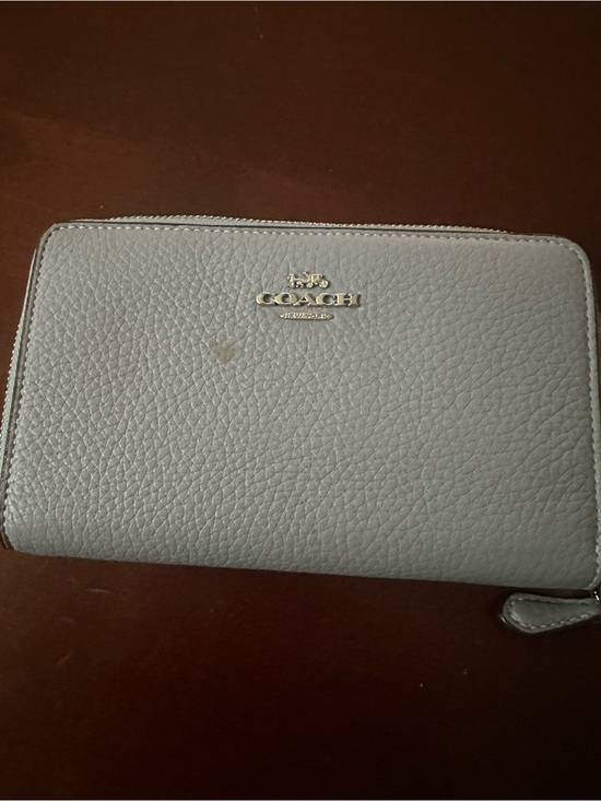 Coach Handbags - Coach Zip Around Pebbled Leather Wallet in Pale Blue